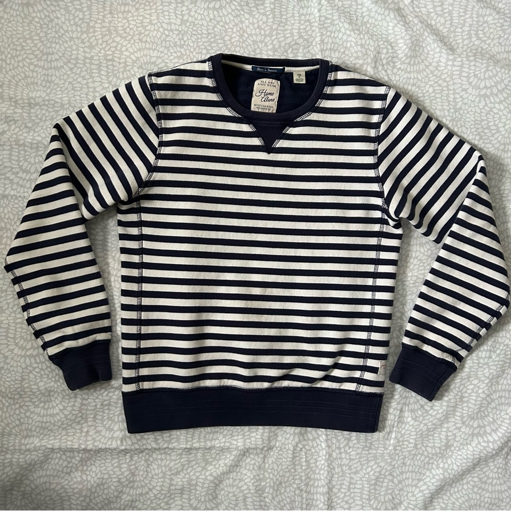 Scotch & Soda Navy and White Striped Crewneck Sweater